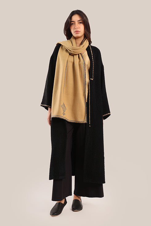 Yarn embroidered cotton shawl